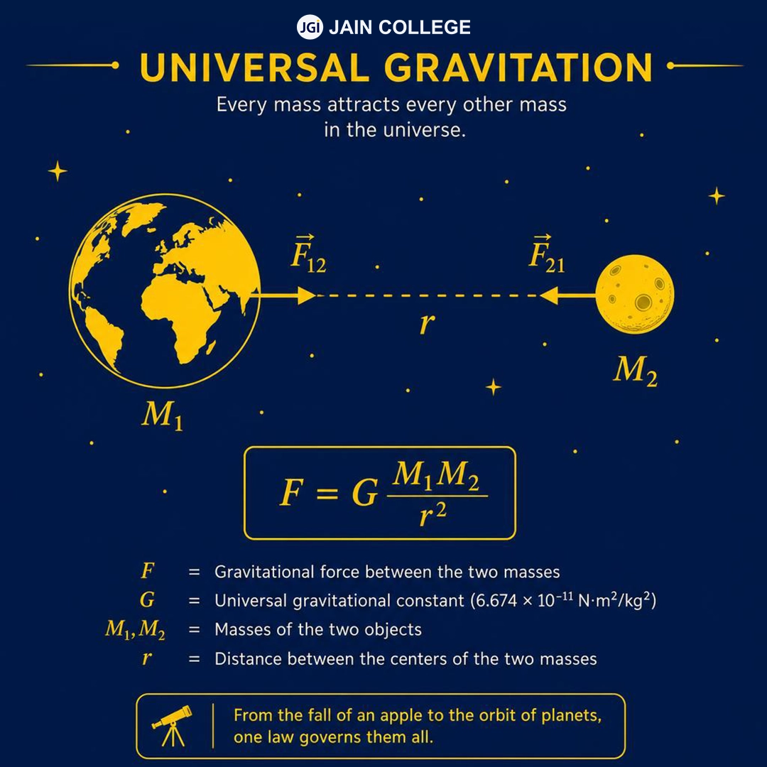 Newton's Law of Universal Gravitation showing how masses attract each other through gravity